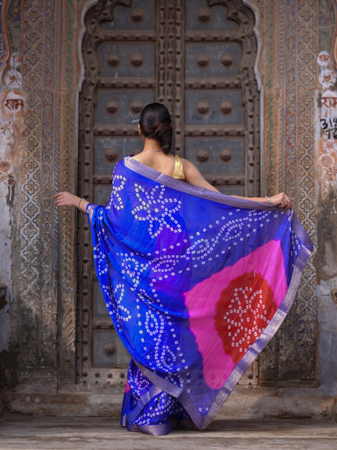 KcPc New Classic Bandhani Style Moss Chiffon Georgette Saree with Rich Zari Border KDN