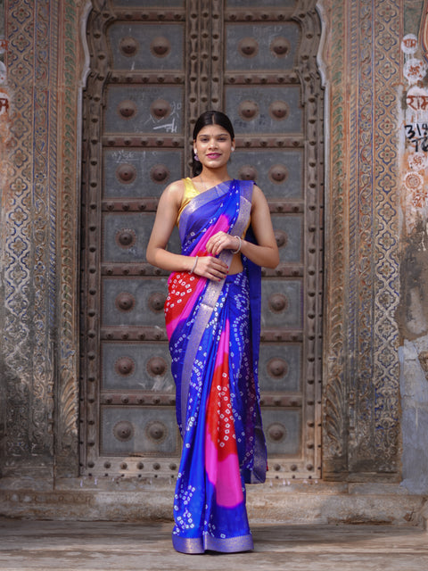 KcPc New Classic Bandhani Style Moss Chiffon Georgette Saree with Rich Zari Border KDN