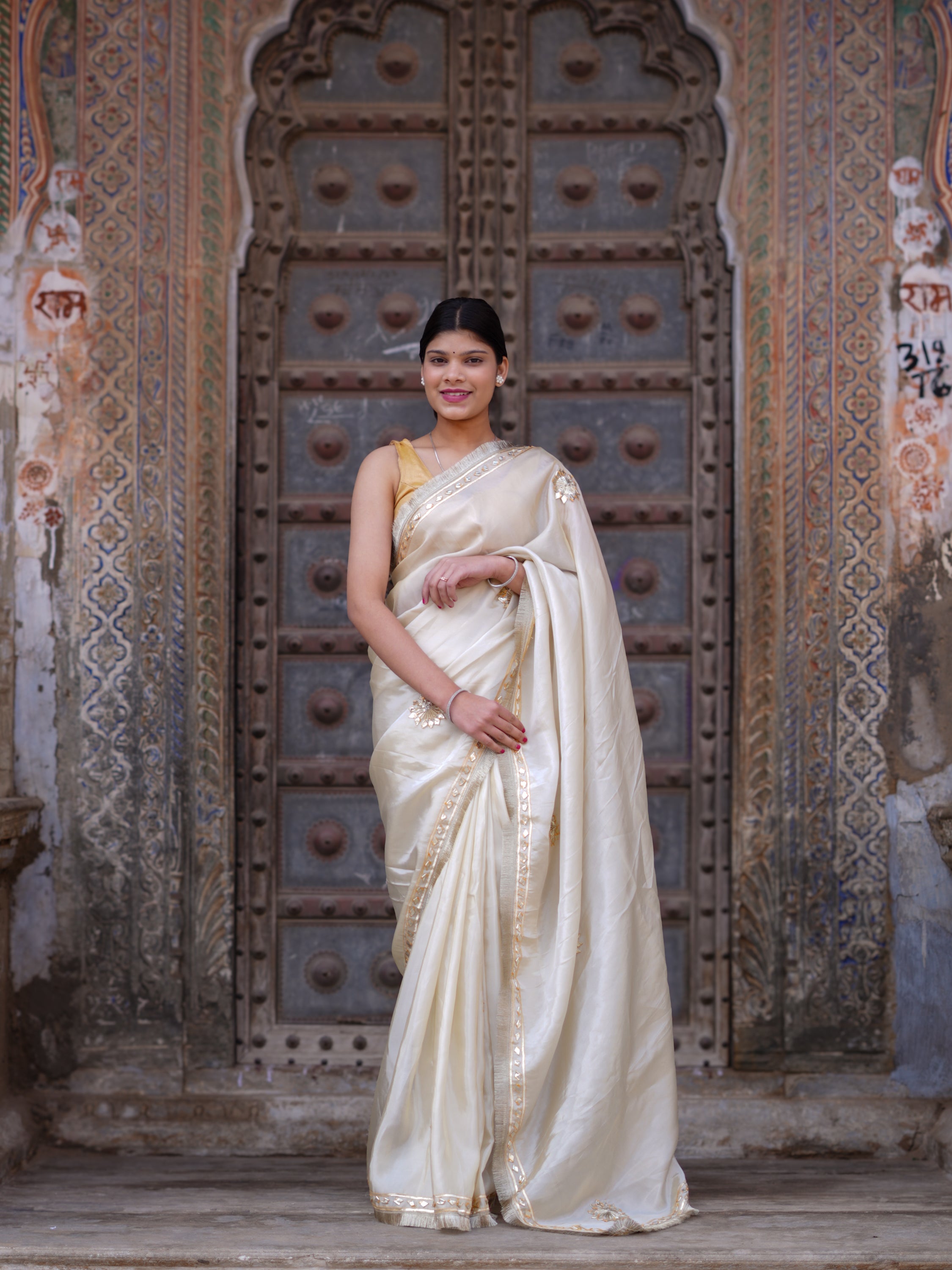 KcPc New Designer Cosmos Tissue Saree with Elegant Gotapatti WorkAMT