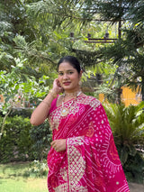 KcPc New Pure Ojariya Bandhani Saree with Gotapatti Work