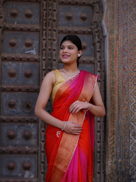 KcPc New Premium Georgette Saree in Banarasi Style with Gotapatti Detailing  Satish