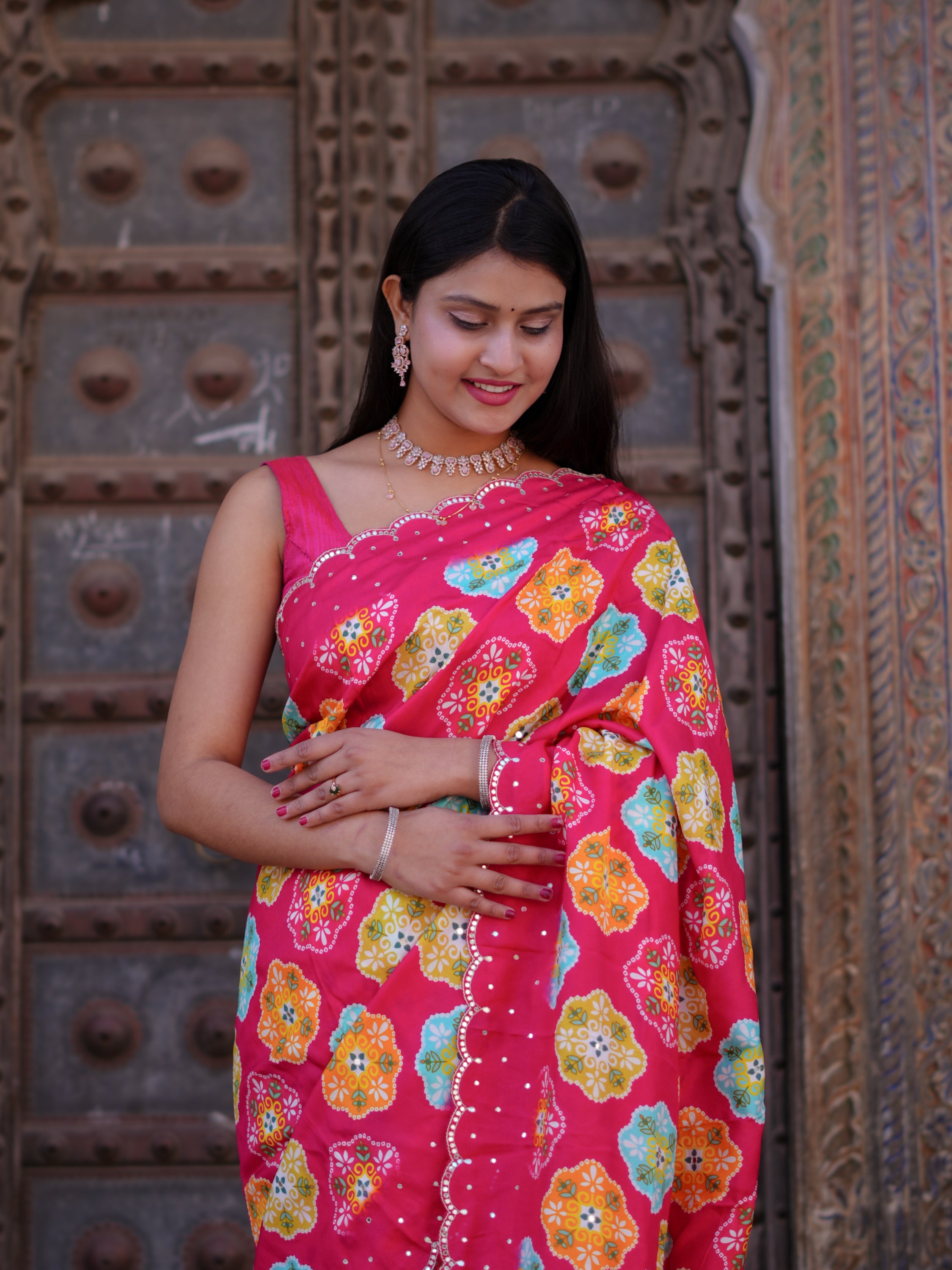 Buy New PrintedSaree with Mirror Highlights KcPc