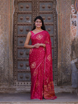 KcPc New Classic Satan Silk Bandhani Saree with Elegant Gotapatti Work GAN
