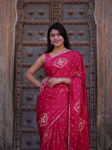 KcPc New Classic Satan Silk Bandhani Saree with Elegant Gotapatti Work GAN