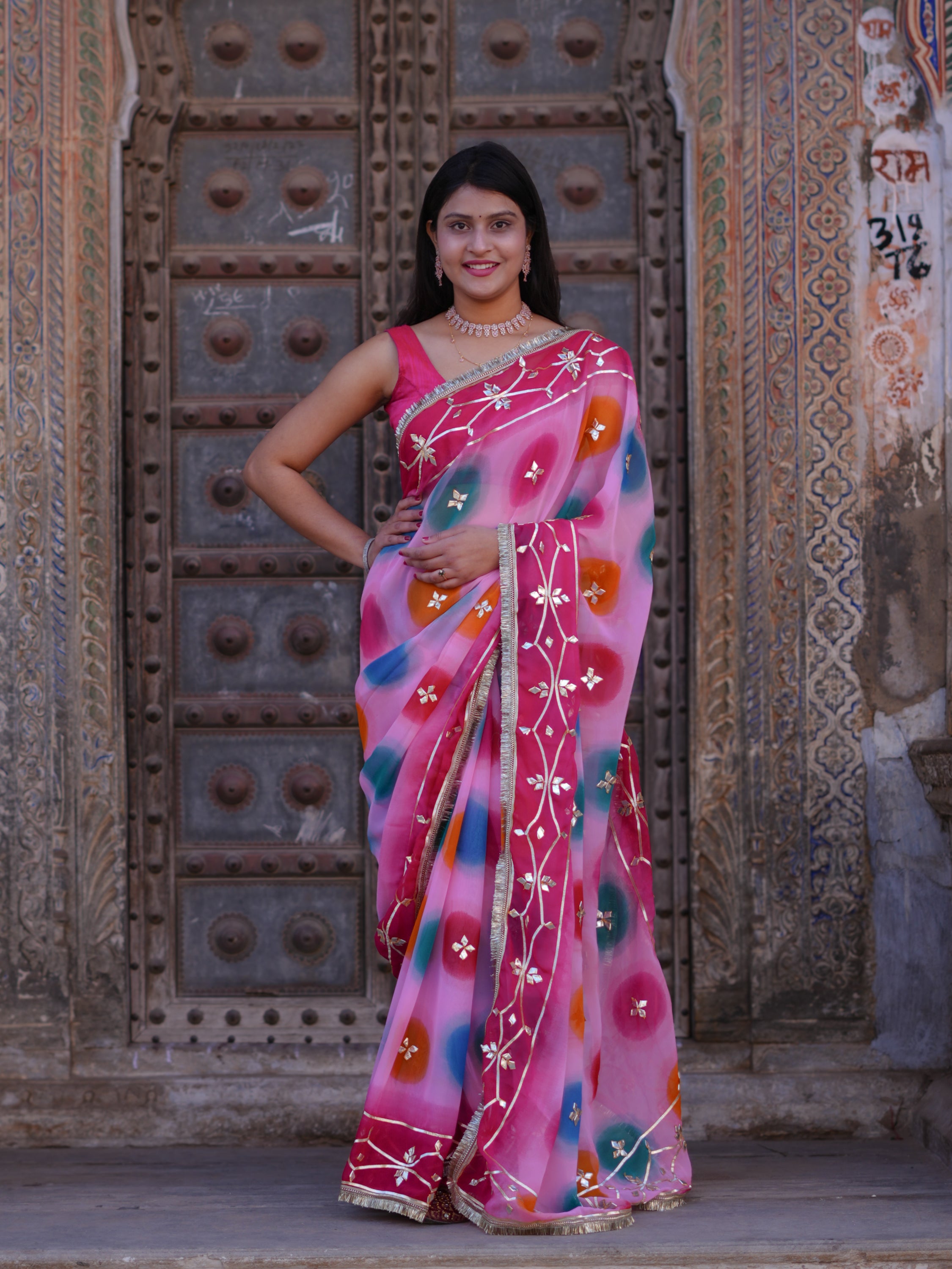 KcPc New Chiffon Traditional Saree with Beautiful Gotapatti Work MHS