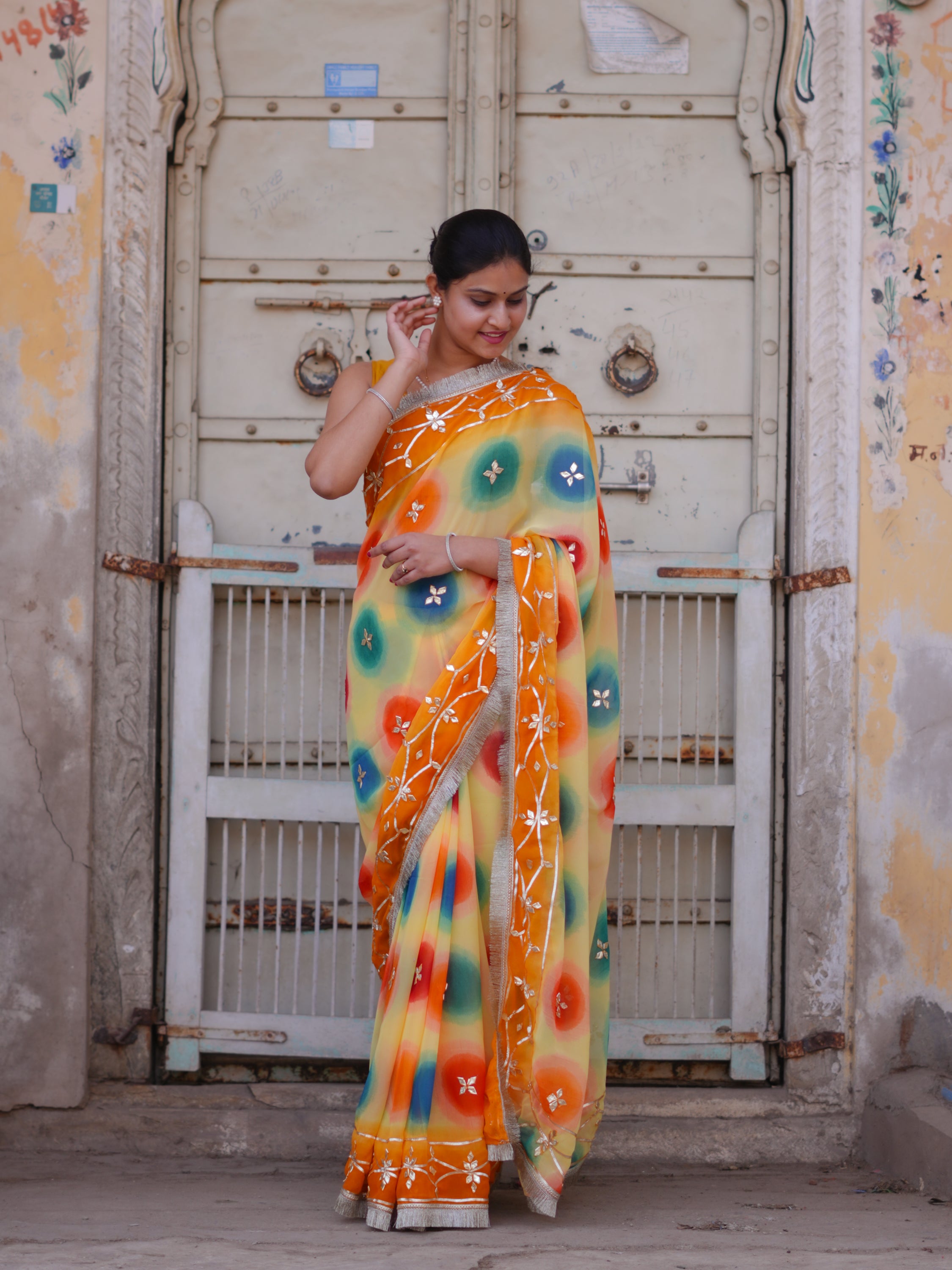 KcPc New Premium Chiffon Saree with Handcrafted Gotapatti Embellishment MHS