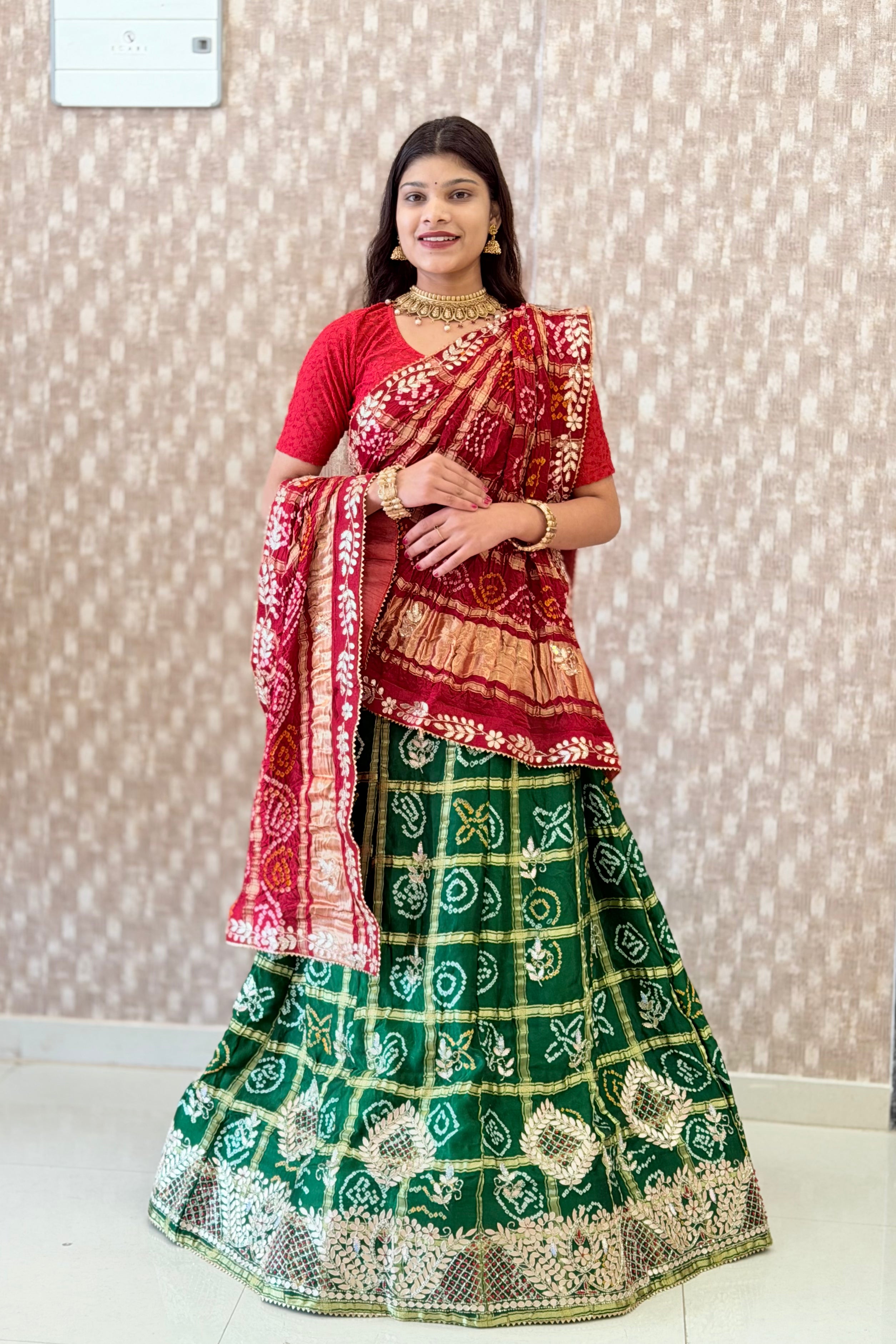 KcPc New Gaji silk bandhani Style With GotaPatti work Lehanga BTU