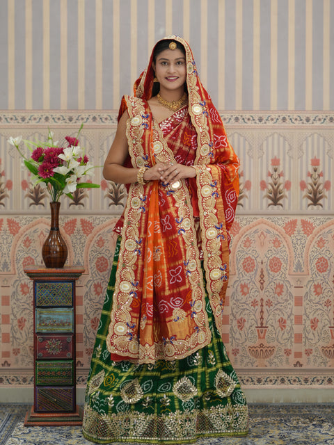 KcPc Traditional Gaji Silk Bandhani Pila Chunri with Zardoji Work  MNL