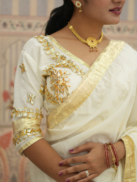 KcPc Traditional Wear Crepe Silk Saree with Gota Patti Work   PDM