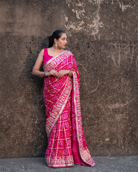 KcPc Pure Gaji Silk Bandhani Ghatchola Gotapatti Work Saree  AMT Rani