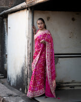 KcPc Pure Gaji Silk Bandhani Ghatchola Gotapatti Work SareeAMT Rani