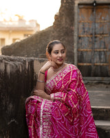 KcPc Pure Gaji Silk Bandhani Ghatchola Gotapatti Work SareeAMT Rani