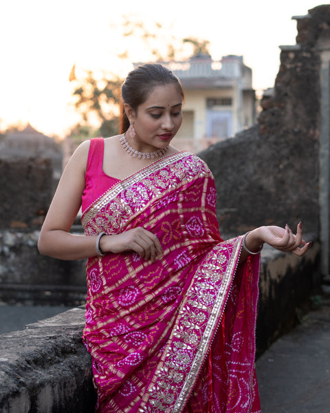 KcPc Pure Gaji Silk Bandhani Ghatchola Gotapatti Work Saree  AMT Rani