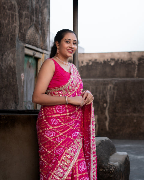 KcPc Pure Gaji Silk Bandhani Ghatchola Gotapatti Work Saree  AMT Rani