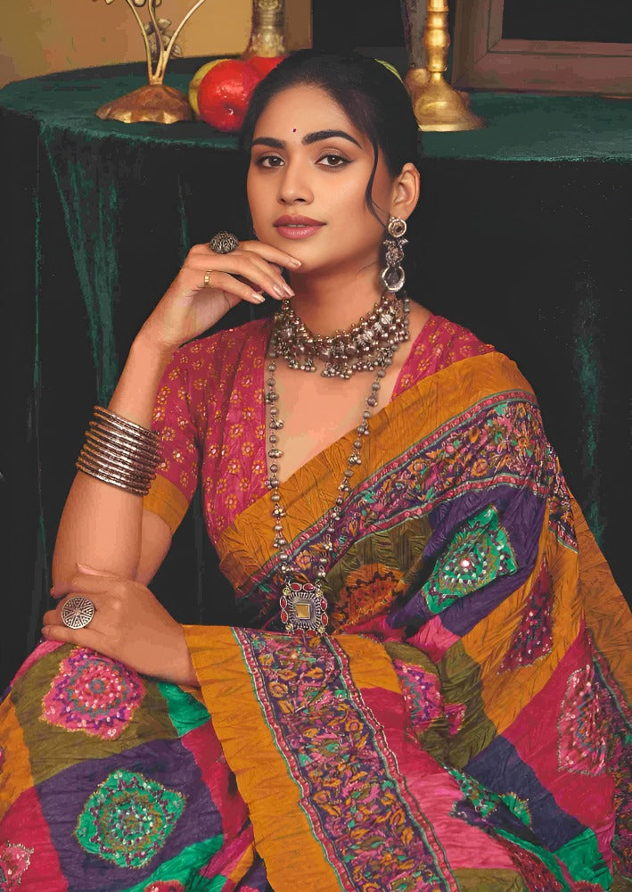 KcPcElegant Pashmina Silk Saree with Beautiful Pashmina Style Foil Print