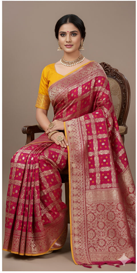 KcPc New Royal Modal Bandhani Saree with Elegant Zari Weaving RB