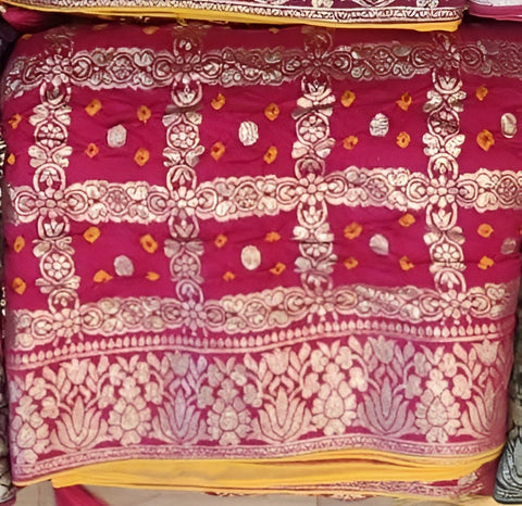 KcPc New Royal Modal Bandhani Saree with Elegant Zari Weaving RB