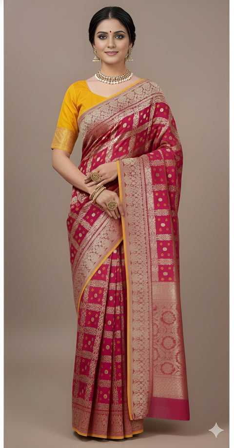 KcPc New Royal Modal Bandhani Saree with Elegant Zari Weaving RB