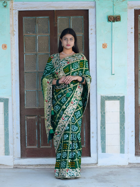 KcPc Pure Beautiful Gaji Silk Bandhani Ghatchola Gotapatti Work Saree  BT