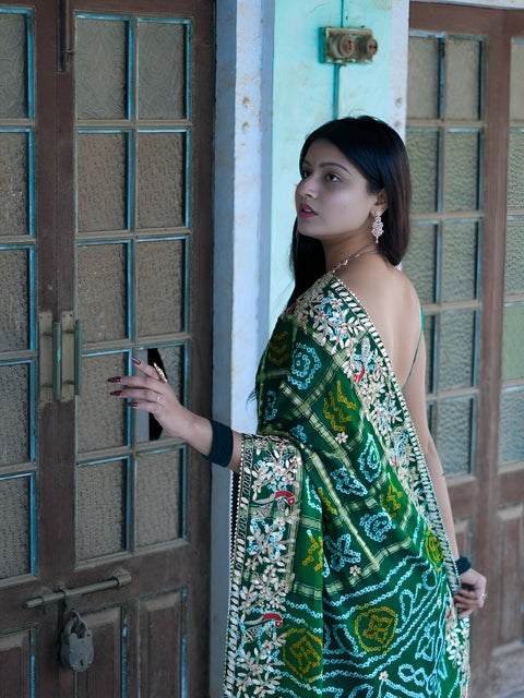 KcPc Pure Beautiful Gaji Silk Bandhani Ghatchola Gotapatti Work Saree  BT