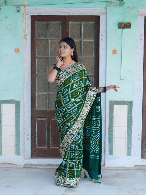 KcPc Pure Beautiful Gaji Silk Bandhani Ghatchola Gotapatti Work Saree  BT