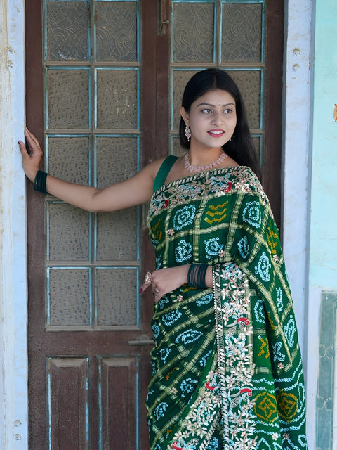 KcPc Pure Beautiful Gaji Silk Bandhani Ghatchola Gotapatti Work Saree  BT