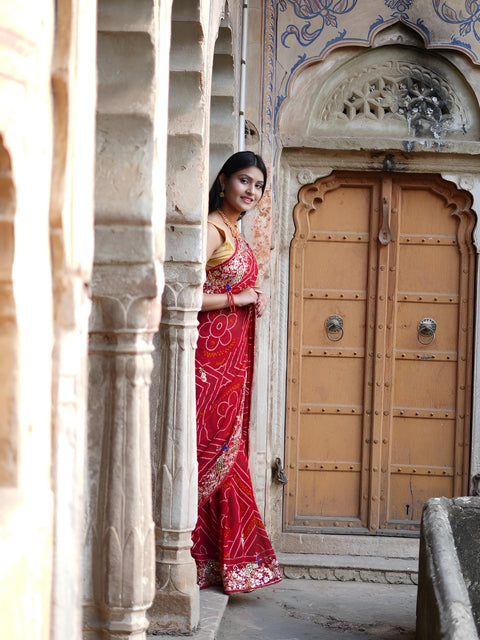 KcPc Pure Georgette Bhandej Zarkan Kasab Pati  Saree  AMT