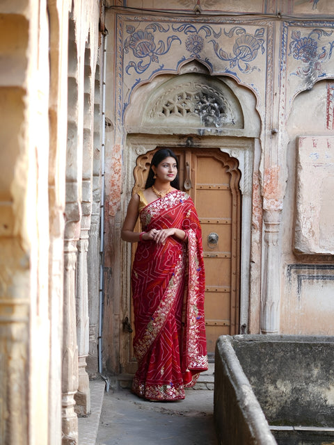 KcPc Pure Georgette Bhandej Zarkan Kasab Pati  Saree  AMT