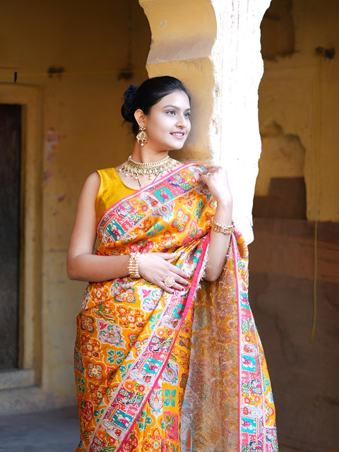 KcPc Traditional Elegance Meenakari Style Katan Silk Saree with Handcrafted Zardosi Work RB