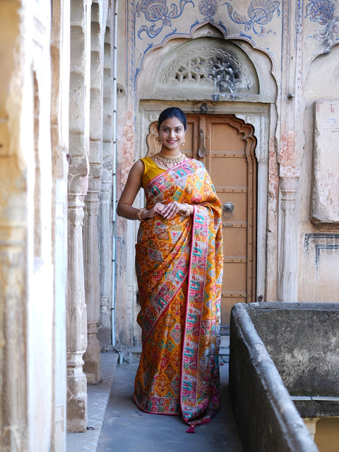 KcPc Traditional Elegance Meenakari Style Katan Silk Saree with Handcrafted Zardosi Work RB