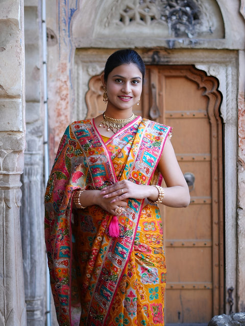 KcPc Traditional Elegance Meenakari Style Katan Silk Saree with Handcrafted Zardosi Work RB