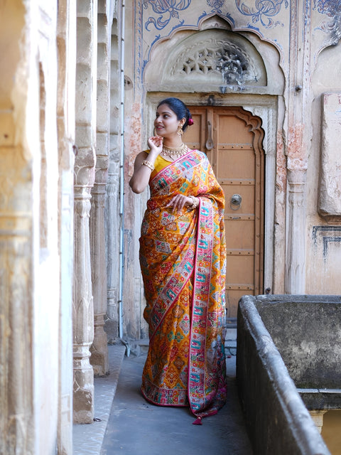 KcPc Traditional Elegance Meenakari Style Katan Silk Saree with Handcrafted Zardosi Work RB