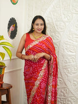 KcPc New Pure Chinon Bandhani Saree with Rich Gota Patti WorkAMT