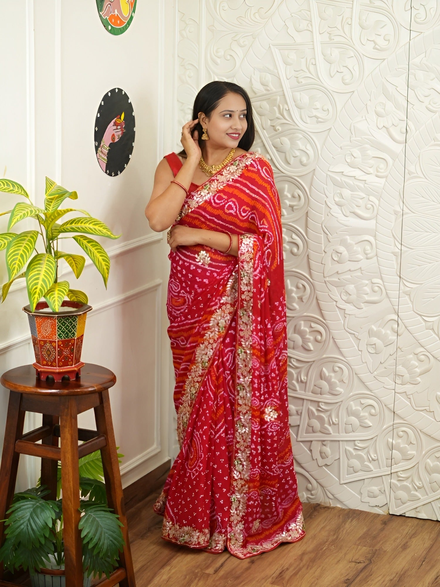 KcPc New Pure Chinon Bandhani Saree with Rich Gota Patti WorkAMT