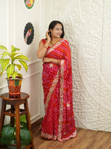 KcPc New Pure Chinon Bandhani Saree with Rich Gota Patti WorkAMT