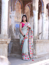 KcPc New Royal Festive Collection Tissue Silk Kalamkari Saree with Traditional Gulin Work RB