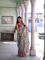 KcPc New Royal Festive Collection Tissue Silk Kalamkari Saree with Traditional Gulin Work RB