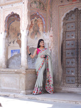 KcPc New Royal Festive Collection Tissue Silk Kalamkari Saree with Traditional Gulin Work RB