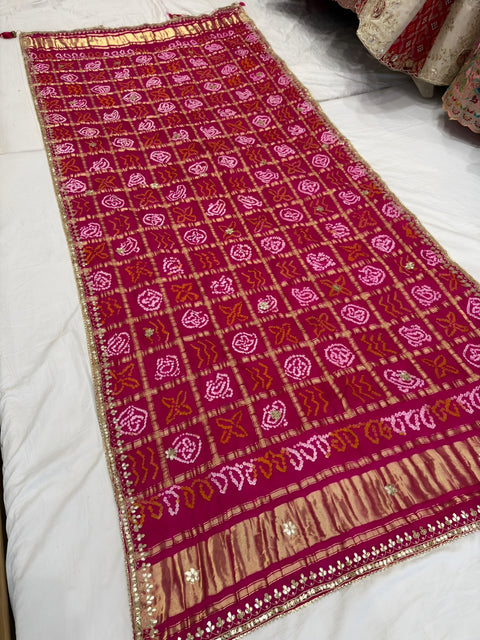 KcPc New Traditional Bandhani Style Gaji Silk Dupatta with Gota Patti Work  AMT