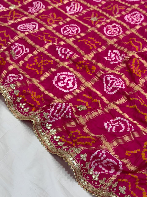 KcPc New Traditional Bandhani Style Gaji Silk Dupatta with Gota Patti Work  AMT