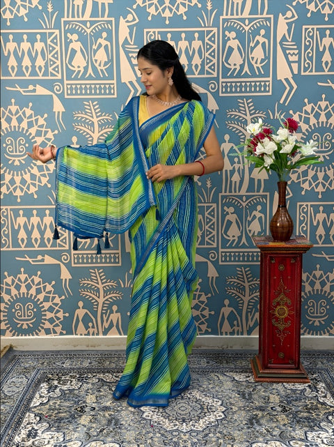 KcPc Premium Leheriya Style Saree Crafted in Soft Pure Chiffon Fabric
