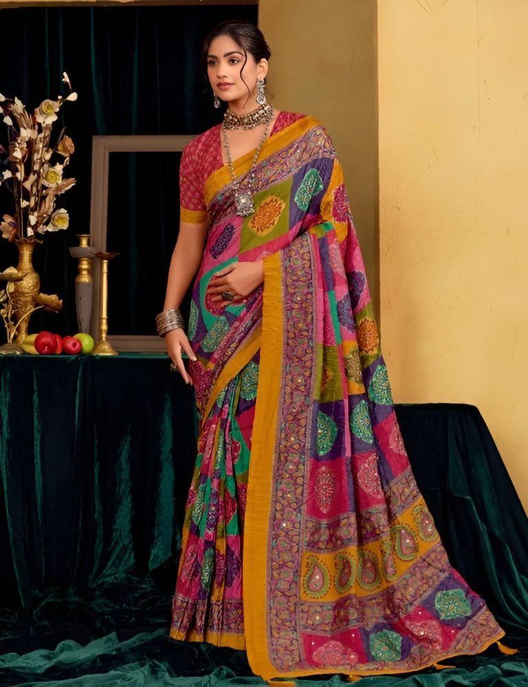 KcPcElegant Pashmina Silk Saree with Beautiful Pashmina Style Foil Print