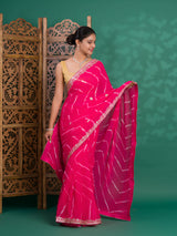 Chiffon Leheriya Style Wih Gotapatti Work Saree in pink colour