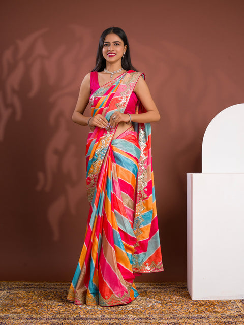 Silk Bollywood Style With Gotapatti Work Saree for festivals season 