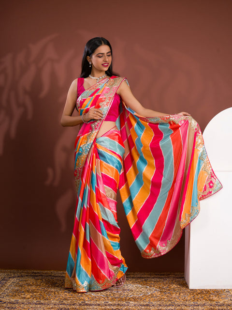 Silk Bollywood Style With Gotapatti Work Saree for festivals season 