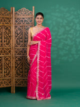 Chiffon Leheriya Style Wih Gotapatti Work Saree in pink colour