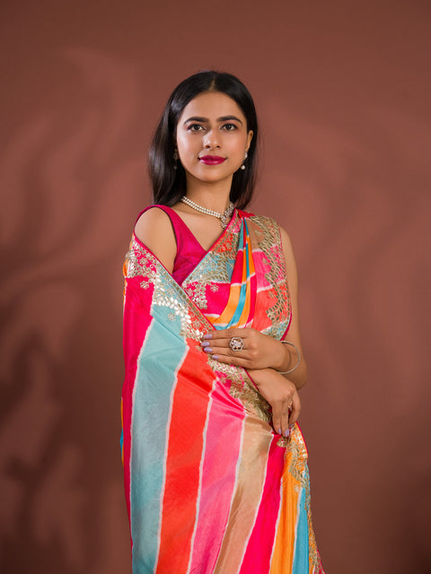 Silk Bollywood Style With Gotapatti Work Saree for festivals season 