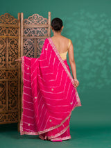 Chiffon Leheriya Style Wih Gotapatti Work Saree in pink colour