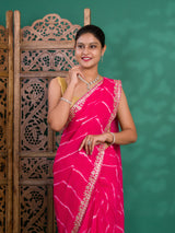Chiffon Leheriya Style Wih Gotapatti Work Saree in pink colour