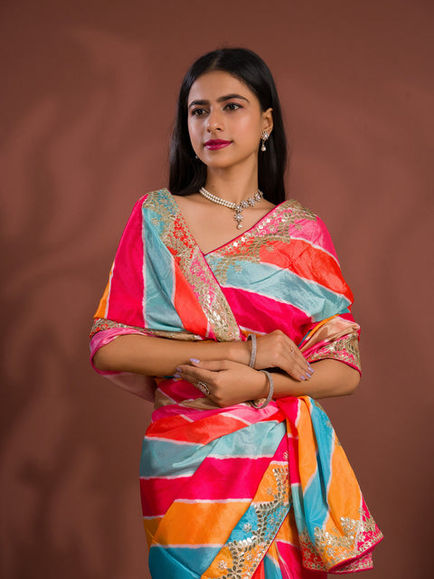 Silk Bollywood Style With Gotapatti Work Saree for festivals season 